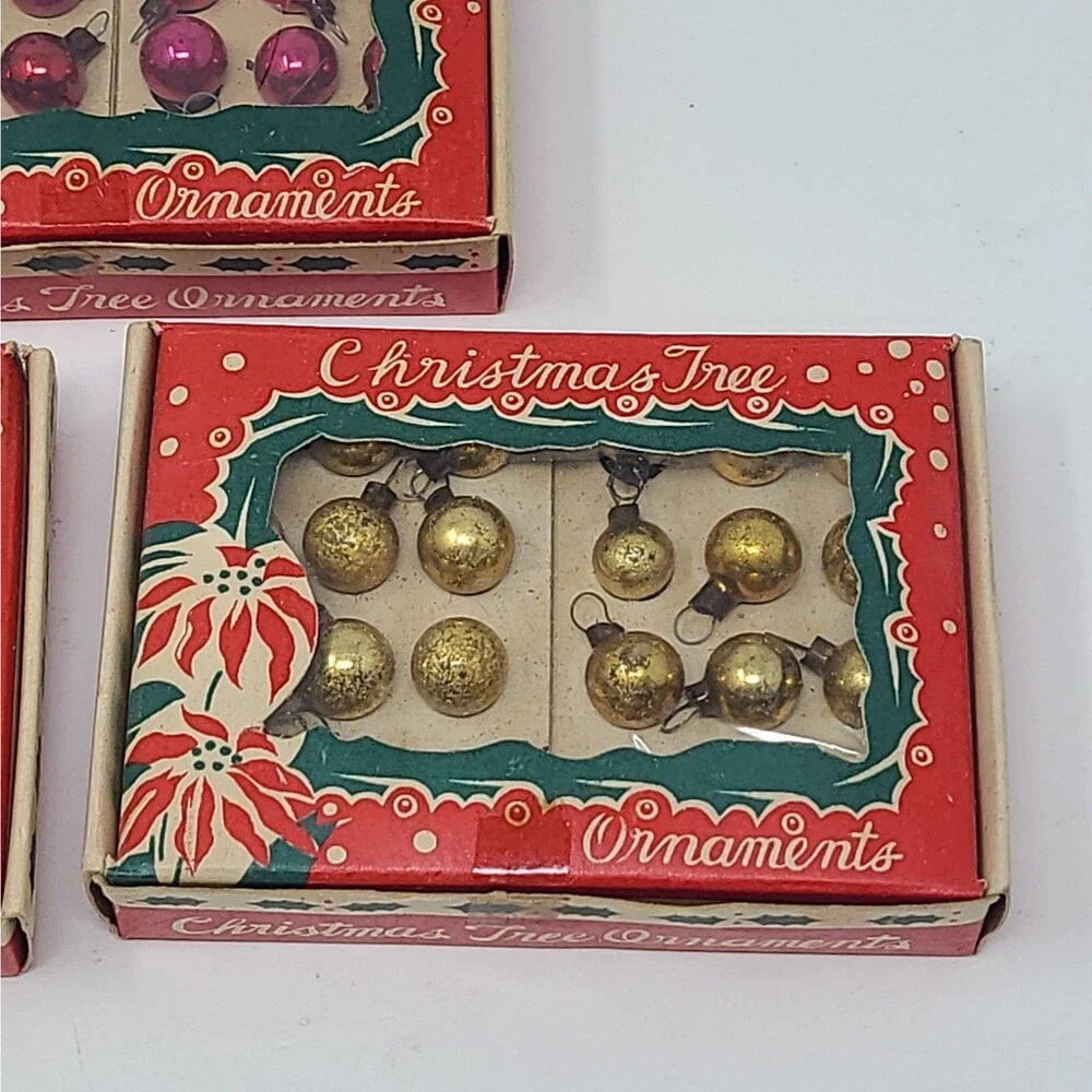 72 VTG Mercury Glass Mini Feather Tree Christmas Ball Ornaments in Box JAPAN